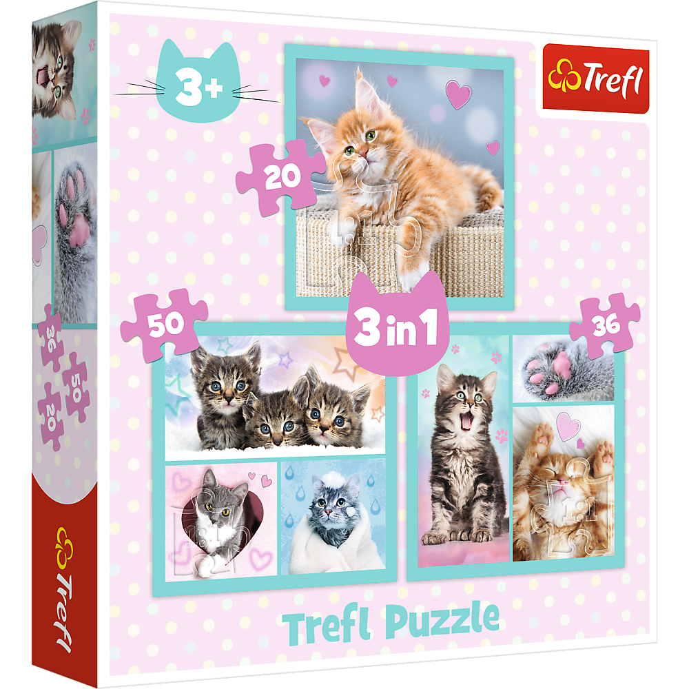 Puzzle 3v1 roztomilá zvířátka koťátka – Trefl 34862