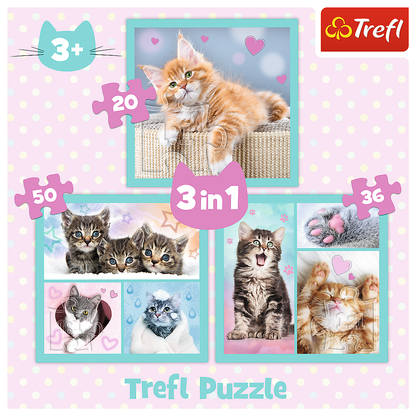 Puzzle 3v1 roztomilá zvířátka koťátka – Trefl 34862