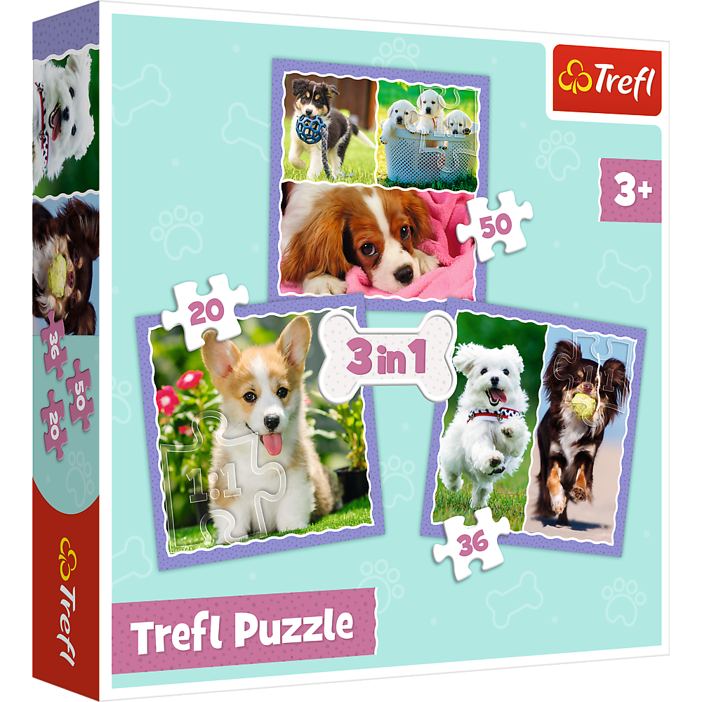 Puzzle 3v1 roztomilí pejsci pro děti od 3 let – Trefl