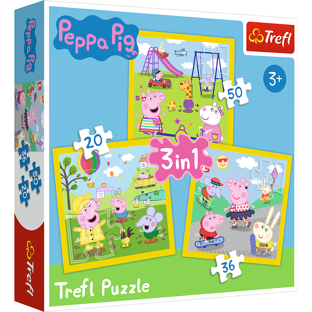 Puzzle 3v1 Veselý den s prasátkem – Peppa Pig Trefl 34849
