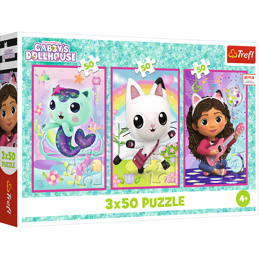 Puzzle 3x50 dílků Gabby a kočičky – Gabbys Dollhouse Trefl