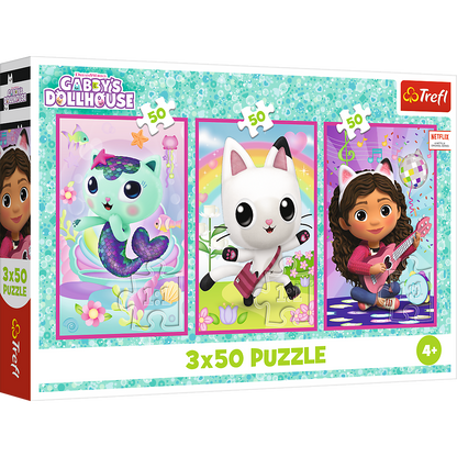 Puzzle 3x50 dílků Gabby a kočičky – Gabbys Dollhouse Trefl