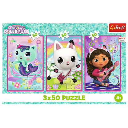Puzzle 3x50 dílků Gabby a kočičky – Gabbys Dollhouse Trefl