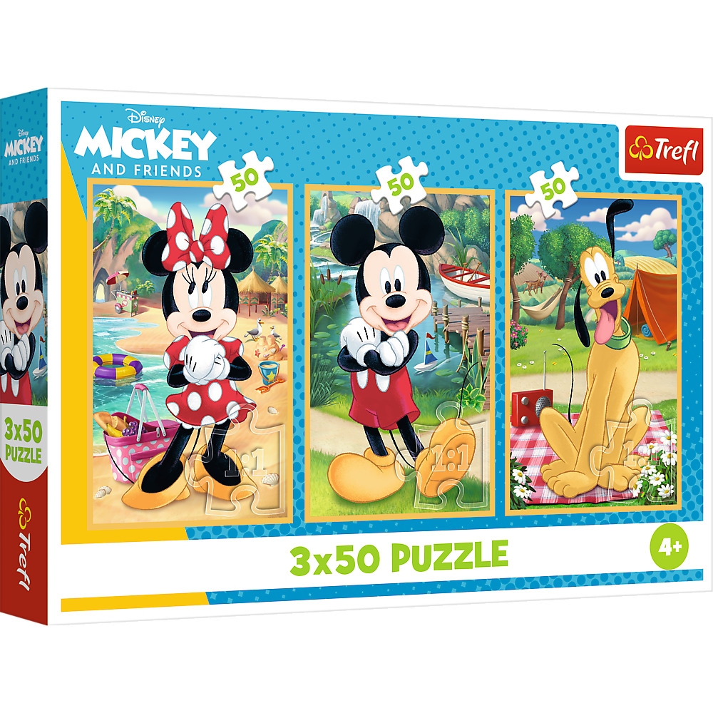 Puzzle 3x50 dílků Myšák Mickey na prázdninách Disney Trefl