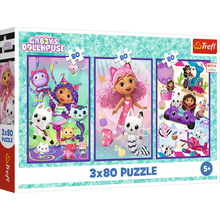 Puzzle 3x80 dílků Kočičí domeček Gabby – Trefl 34882