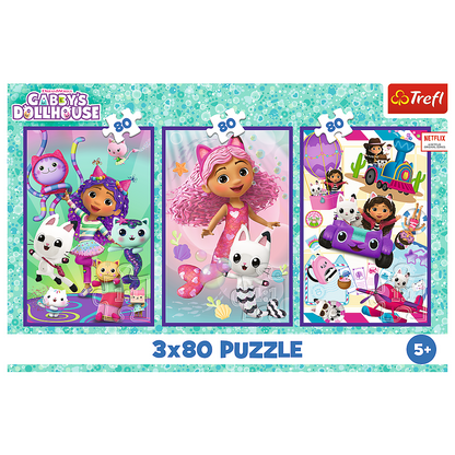 Puzzle 3x80 dílků Kočičí domeček Gabby – Trefl 34882