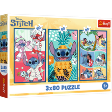 Puzzle 3x80 dílků Stitch World – Trefl