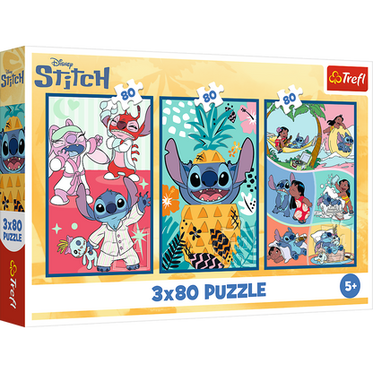 Puzzle 3x80 dílků svět Stitche – Trefl 34885