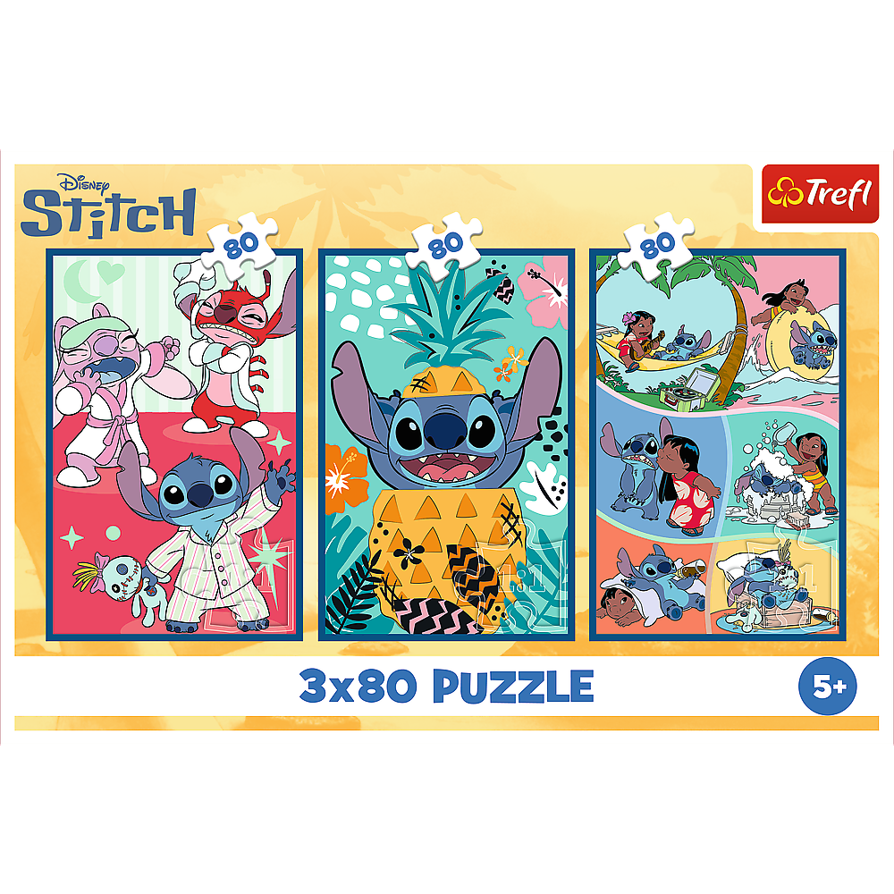 Puzzle 3x80 dílků svět Stitche – Trefl 34885