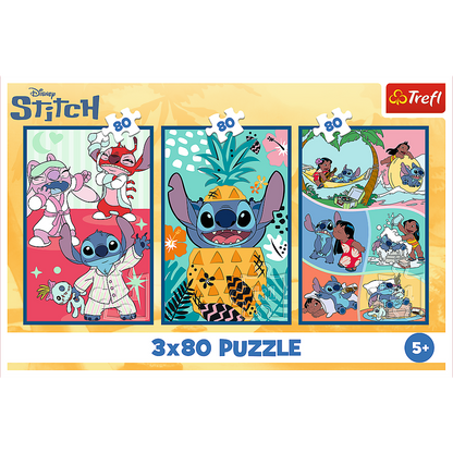Puzzle 3x80 dílků svět Stitche – Trefl 34885