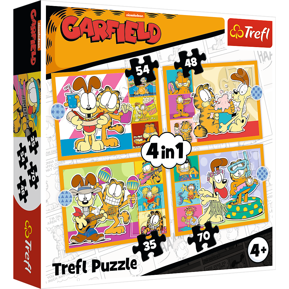 Puzzle 4v1 Garfield miluje lasagne – Trefl