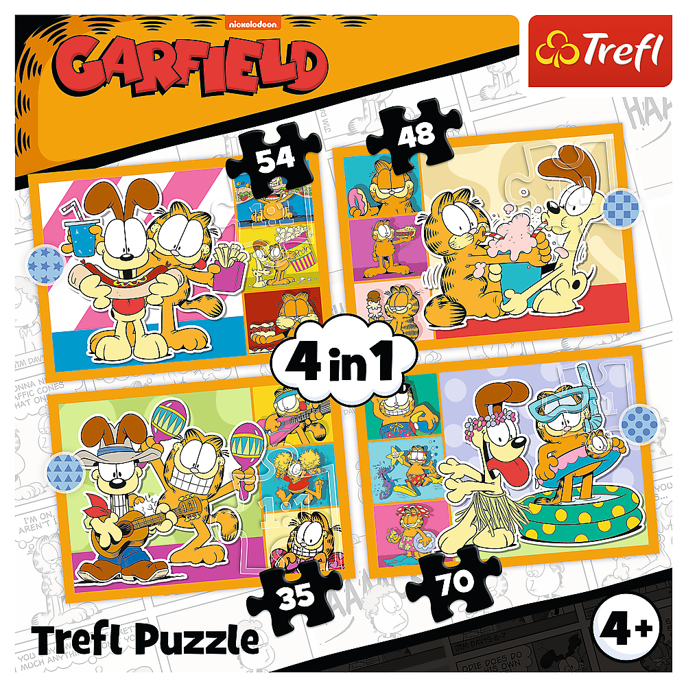 Puzzle 4v1 Garfield miluje lasagne – Trefl