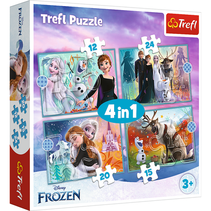Puzzle 4v1 Ledové království - 12, 15, 20, 24 dílků – Trefl