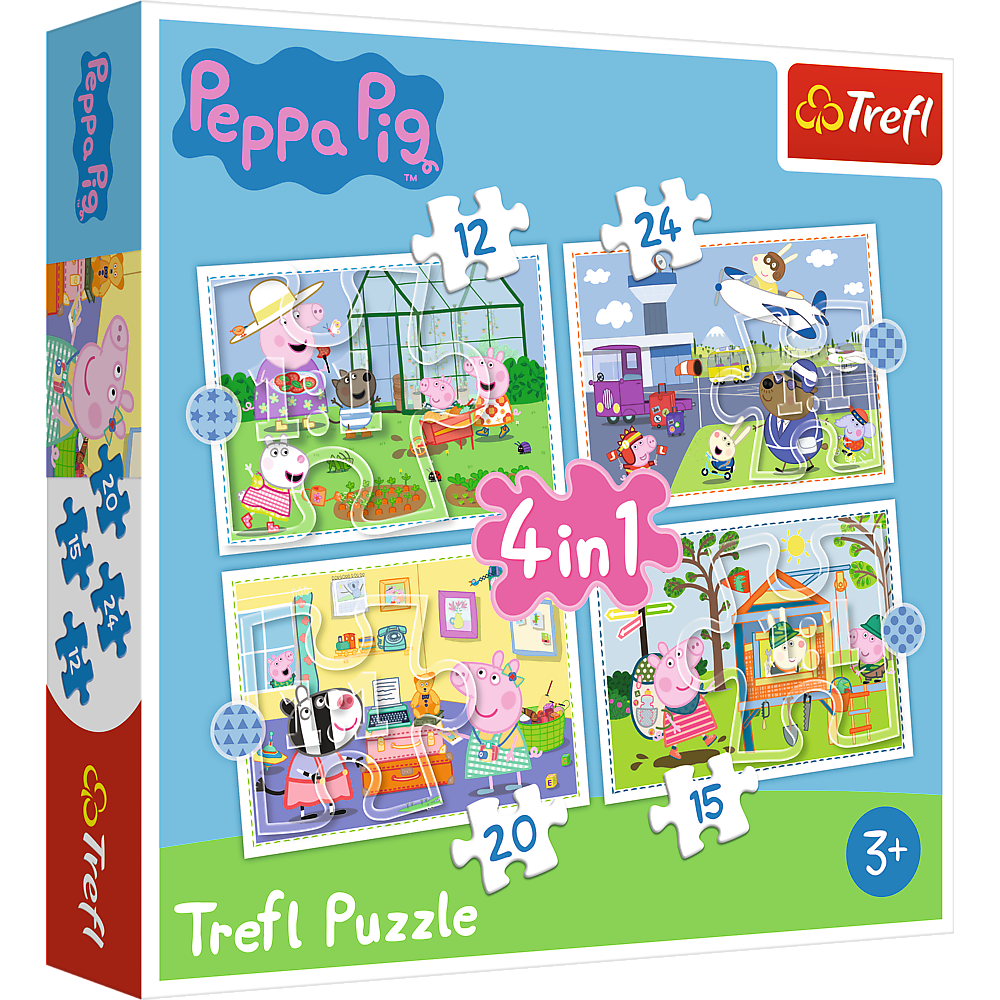 Puzzle 4v1 Prázdninové vzpomínky s prasátkem Peppa – Trefl