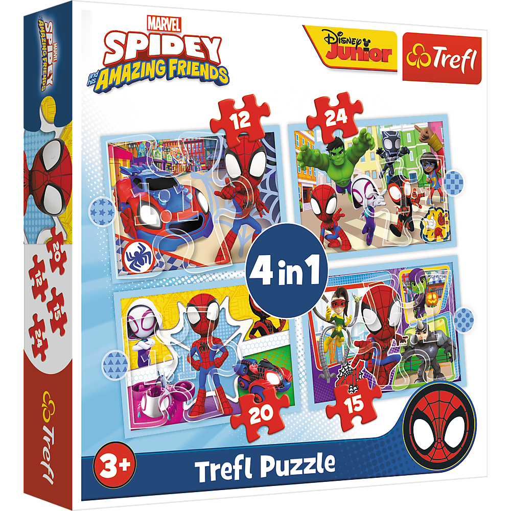 Puzzle 4v1 pro děti s motivy Spider Mana – 12 15 20 24 dílků