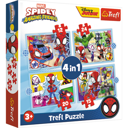 Puzzle 4v1 pro děti s motivy Spider Mana – 12 15 20 24 dílků