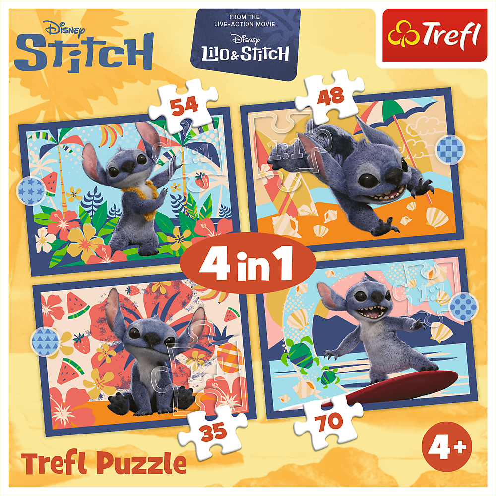 Puzzle 4v1 Wakacje na Hawajach Disney Stitch – Trefl