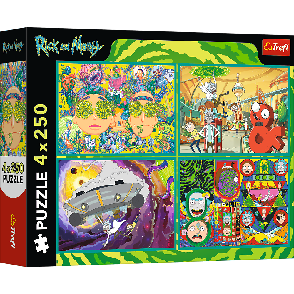 Puzzle 4x250 dílků Šílený svět Ricka a Mortyho – Rick and Morty