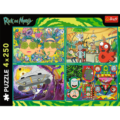 Puzzle 4x250 dílků Šílený svět Ricka a Mortyho – Rick and Morty