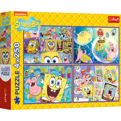 Puzzle 4x250 dílků Šílený svět SpongeBoba – Trefl 13342