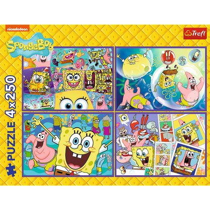 Puzzle 4x250 dílků Šílený svět SpongeBoba – Trefl 13342