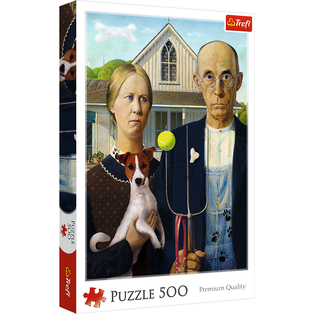 Puzzle 500 dílků Americká gotika psí verze – Trefl 37526