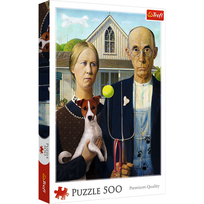 Puzzle 500 dílků Americká gotika psí verze – Trefl 37526