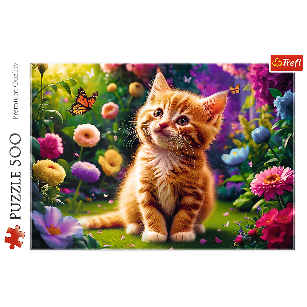 Puzzle 500 dílků roztomilé kotě s květinami – Trefl 37525