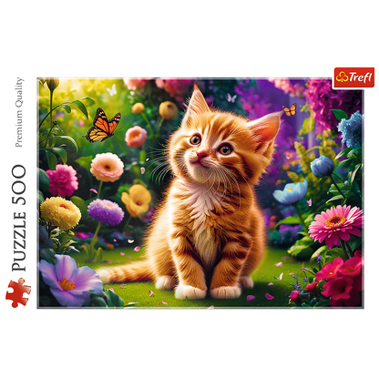 Puzzle 500 dílků roztomilé kotě s květinami – Trefl 37525