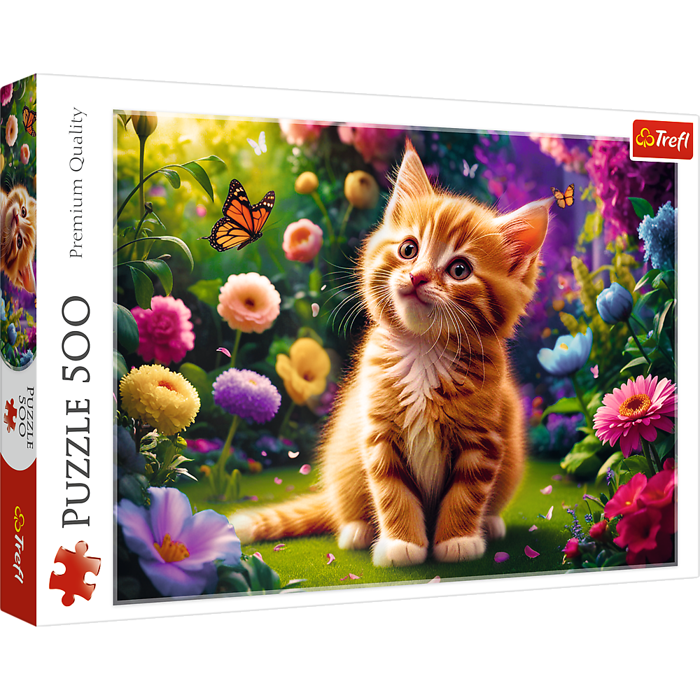 Puzzle 500 dílků roztomilé kotě s květinami – Trefl 37525