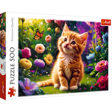 Puzzle 500 dílků roztomilé kotě s květinami – Trefl 37525