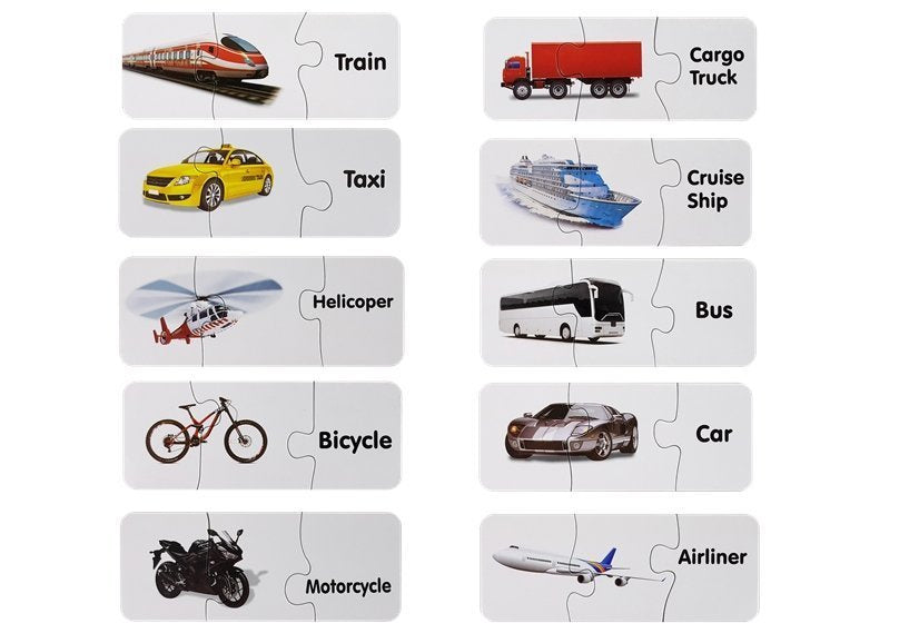 Puzzle dopravní prostředky s anglickými nápisy 10 spojení