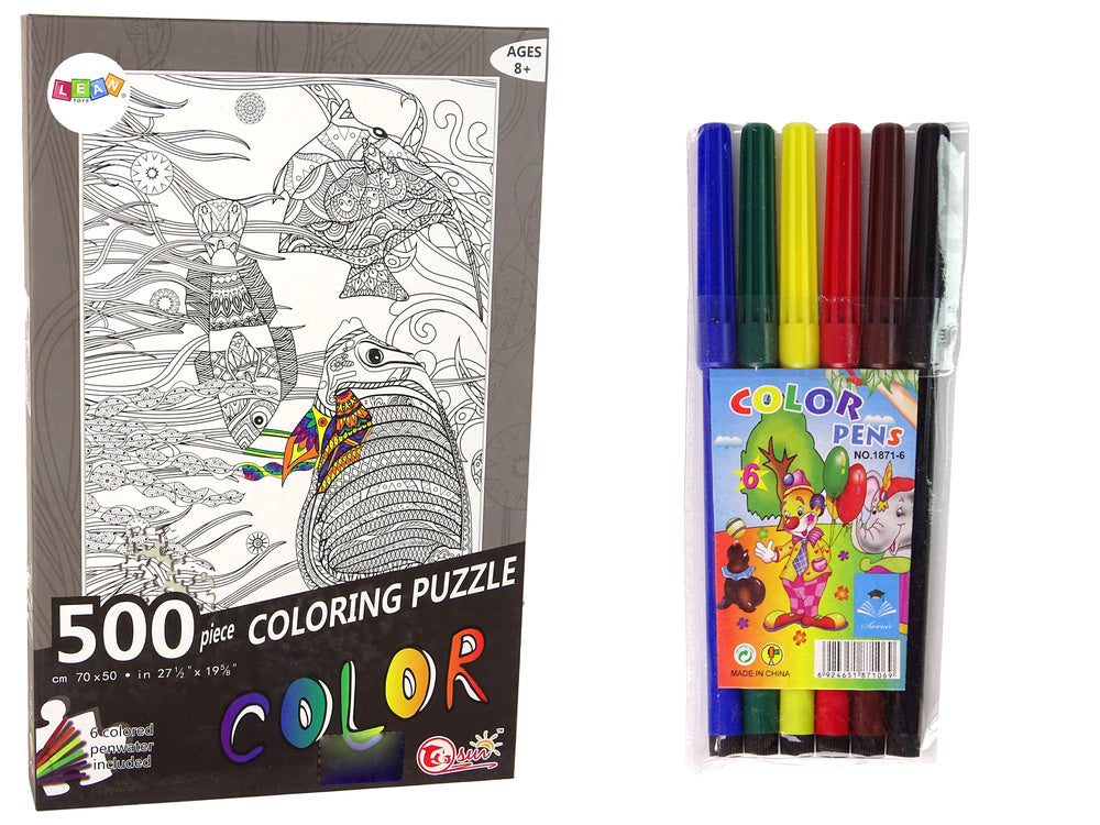 Puzzle k vybarvování 500 dílků ryby oceán s fixy
