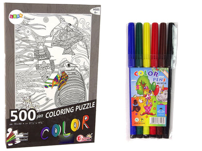 Puzzle k vybarvování 500 dílků ryby oceán s fixy