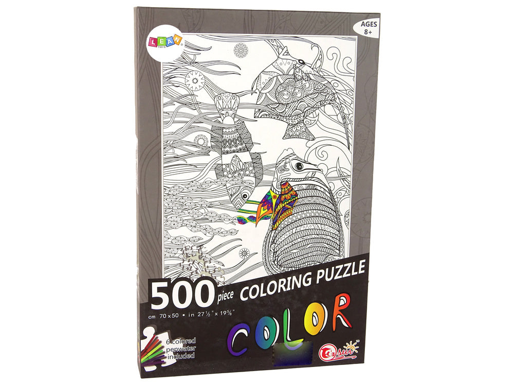 Puzzle k vybarvování 500 dílků ryby oceán s fixy