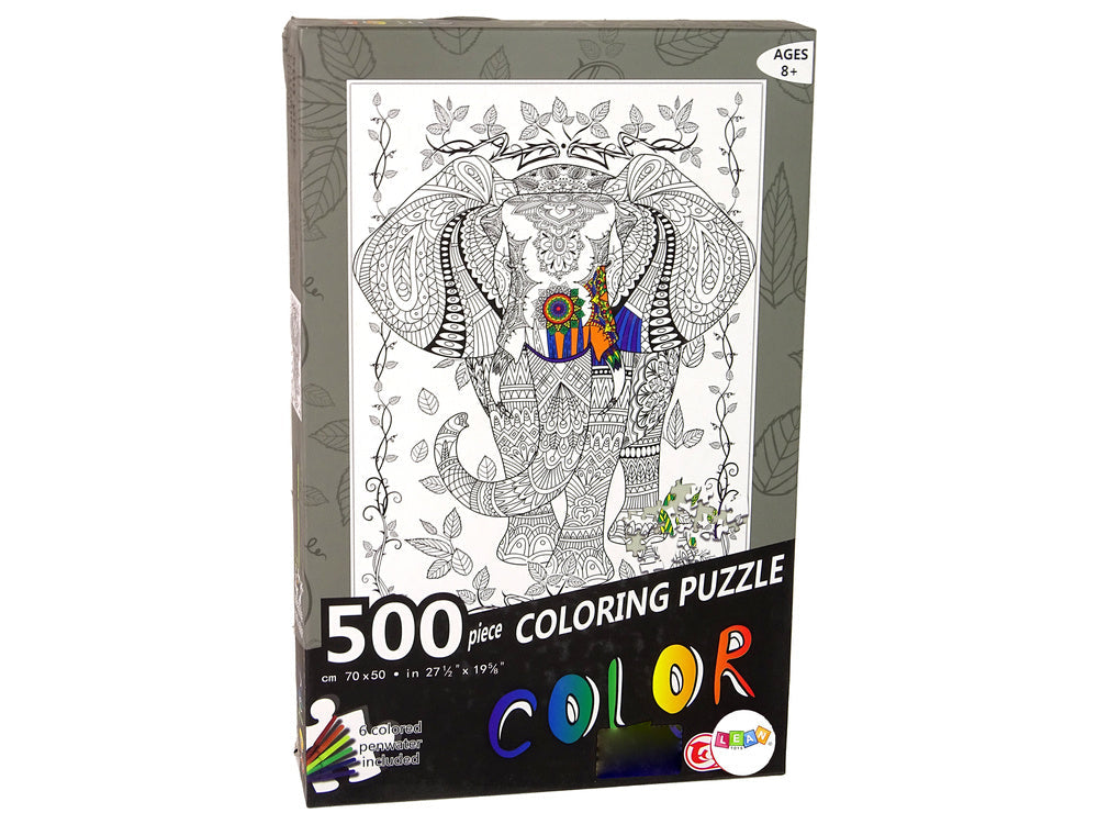 Puzzle k vybarvování 500 dílků slon s fixy 70x50 cm