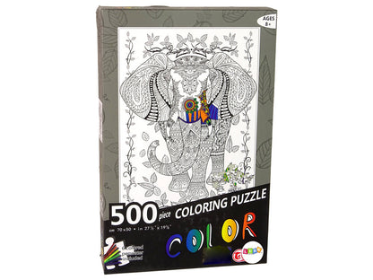 Puzzle k vybarvování 500 dílků slon s fixy 70x50 cm