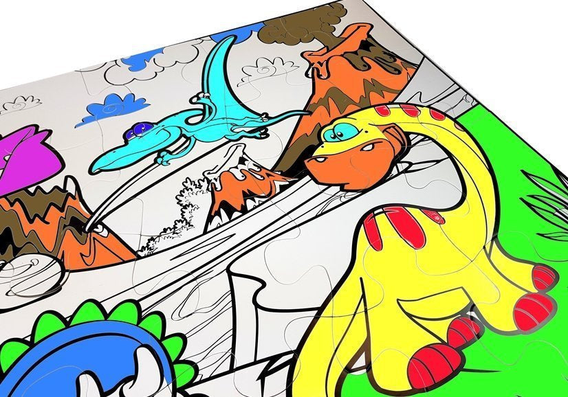 Puzzle k vybarvování s dinosaury a fixy 24 dílků