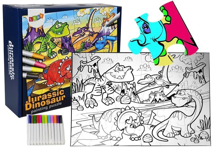 Puzzle k vybarvování s dinosaury a fixy 24 dílků