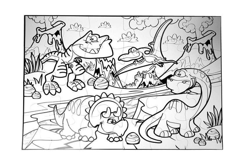 Puzzle k vybarvování s dinosaury a fixy 24 dílků