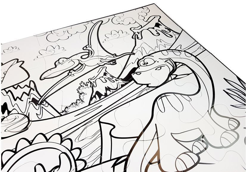 Puzzle k vybarvování s dinosaury a fixy 24 dílků