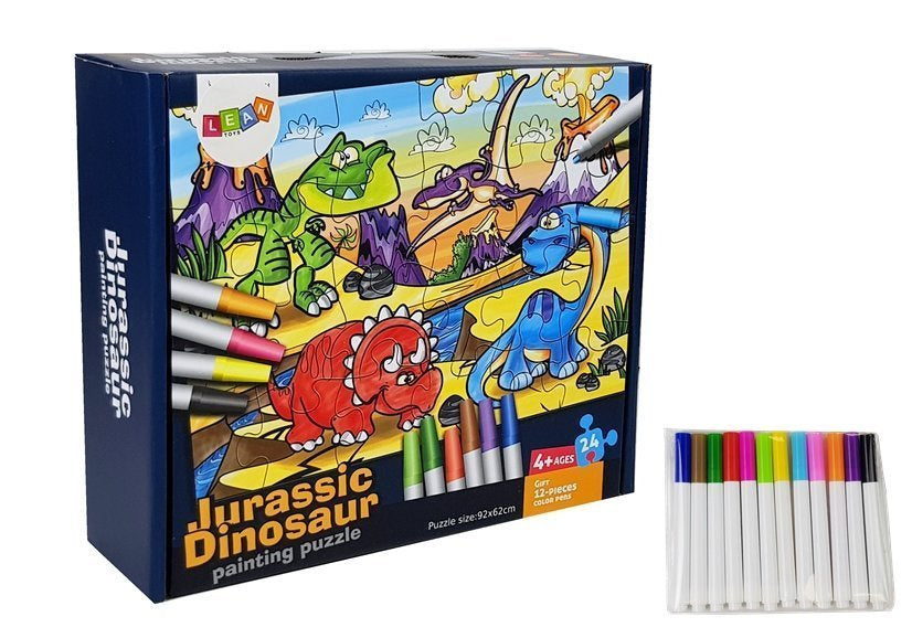 Puzzle k vybarvování s dinosaury a fixy 24 dílků