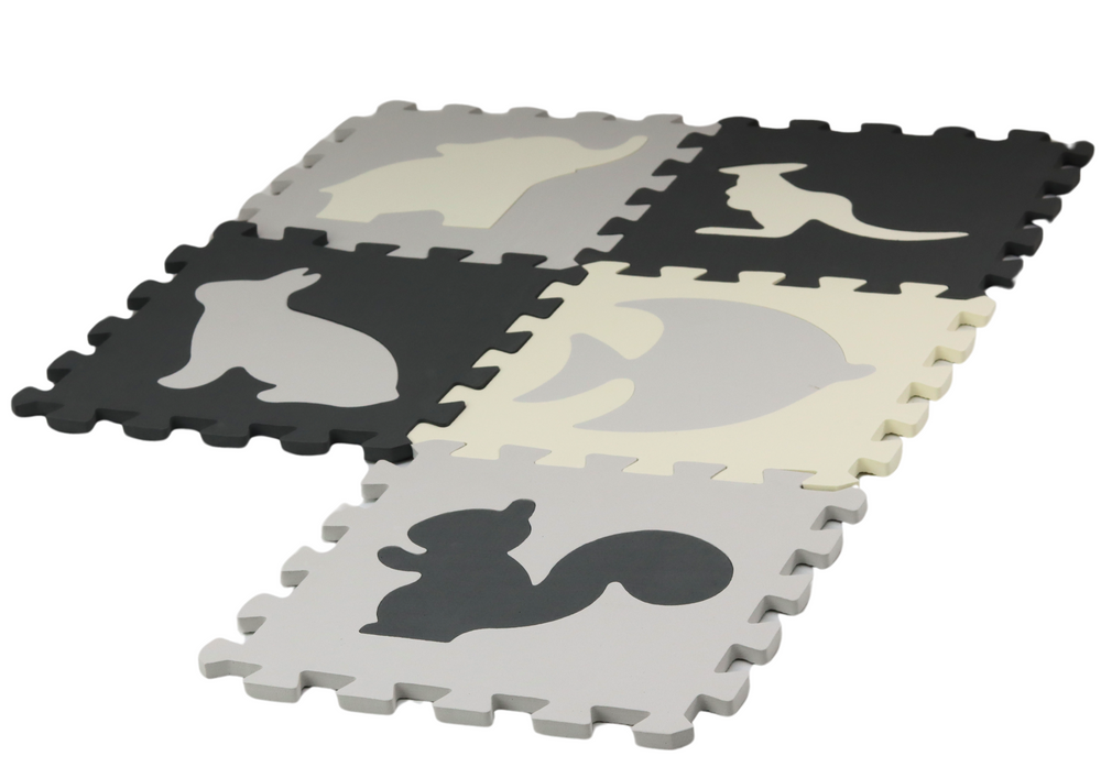 Puzzle pěnová mata edukační kontrastní šedá 28 dílků – EVA