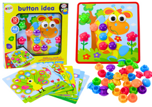 Puzzle s barevnými knoflíky 12 obrázků k doplňování