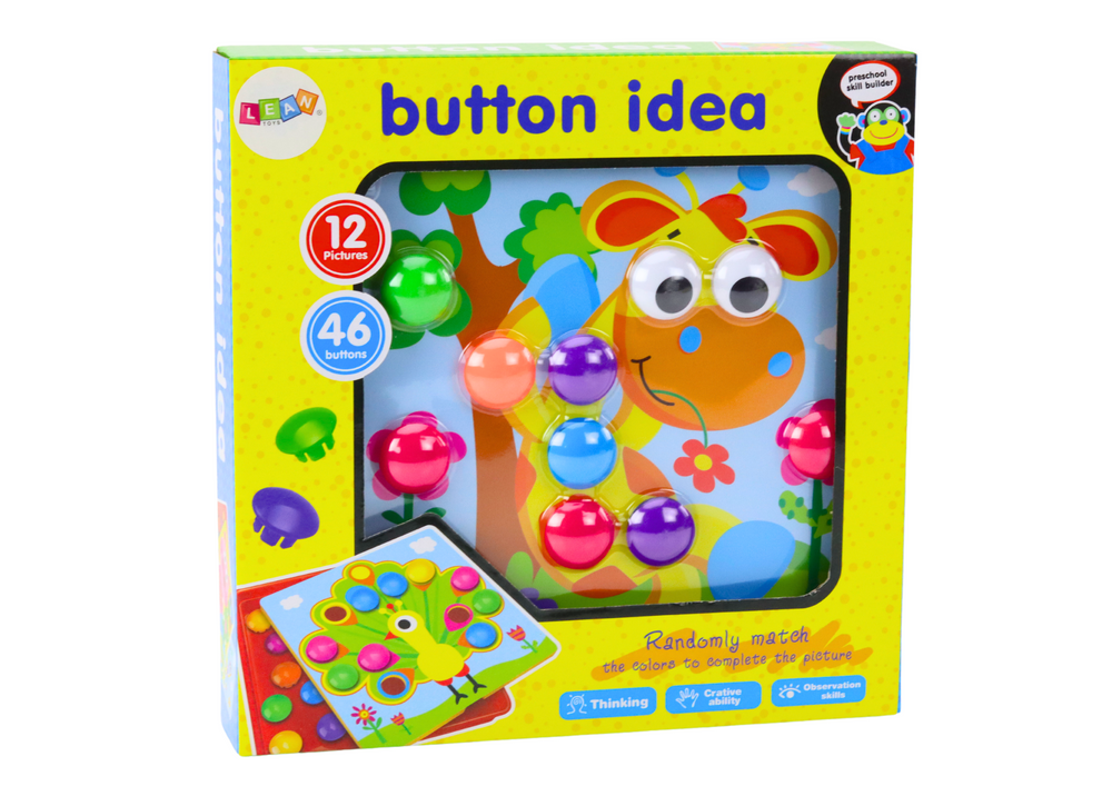 Puzzle s barevnými knoflíky 12 obrázků k doplňování