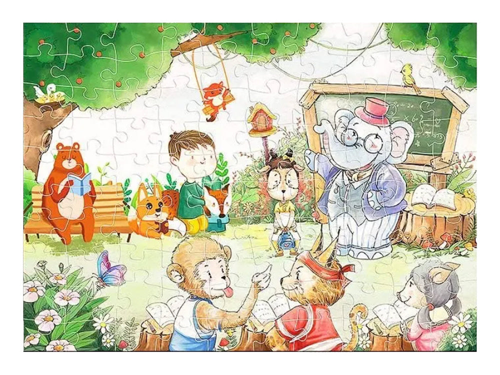 Puzzle Škola pro zvířata 100 dílků s učitelem slonem