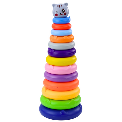 Pyramida s kroužky a kočičkou 13 barevných kroužků 41 cm