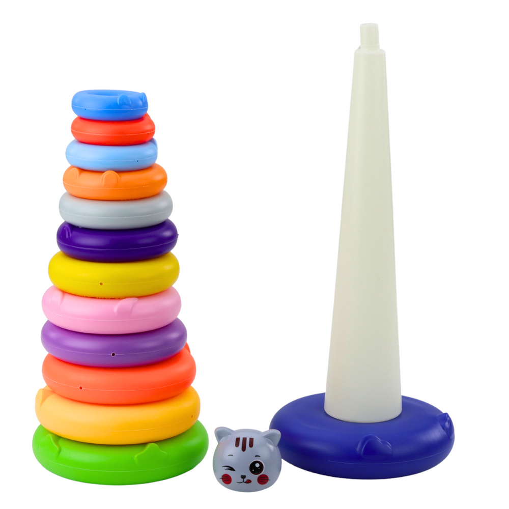 Pyramida s kroužky a kočičkou 13 barevných kroužků 41 cm