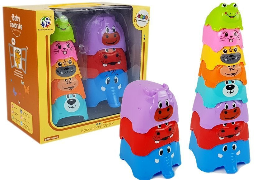 Pyramida skládací kelímky pro miminka se zvířátky 8 dílů