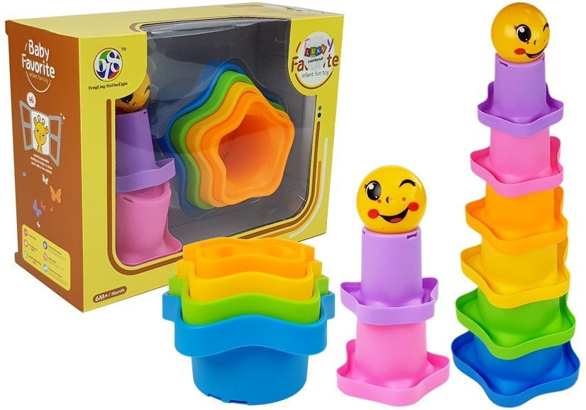 Pyramida z kelímků pro miminka s hvězdičkami barevná